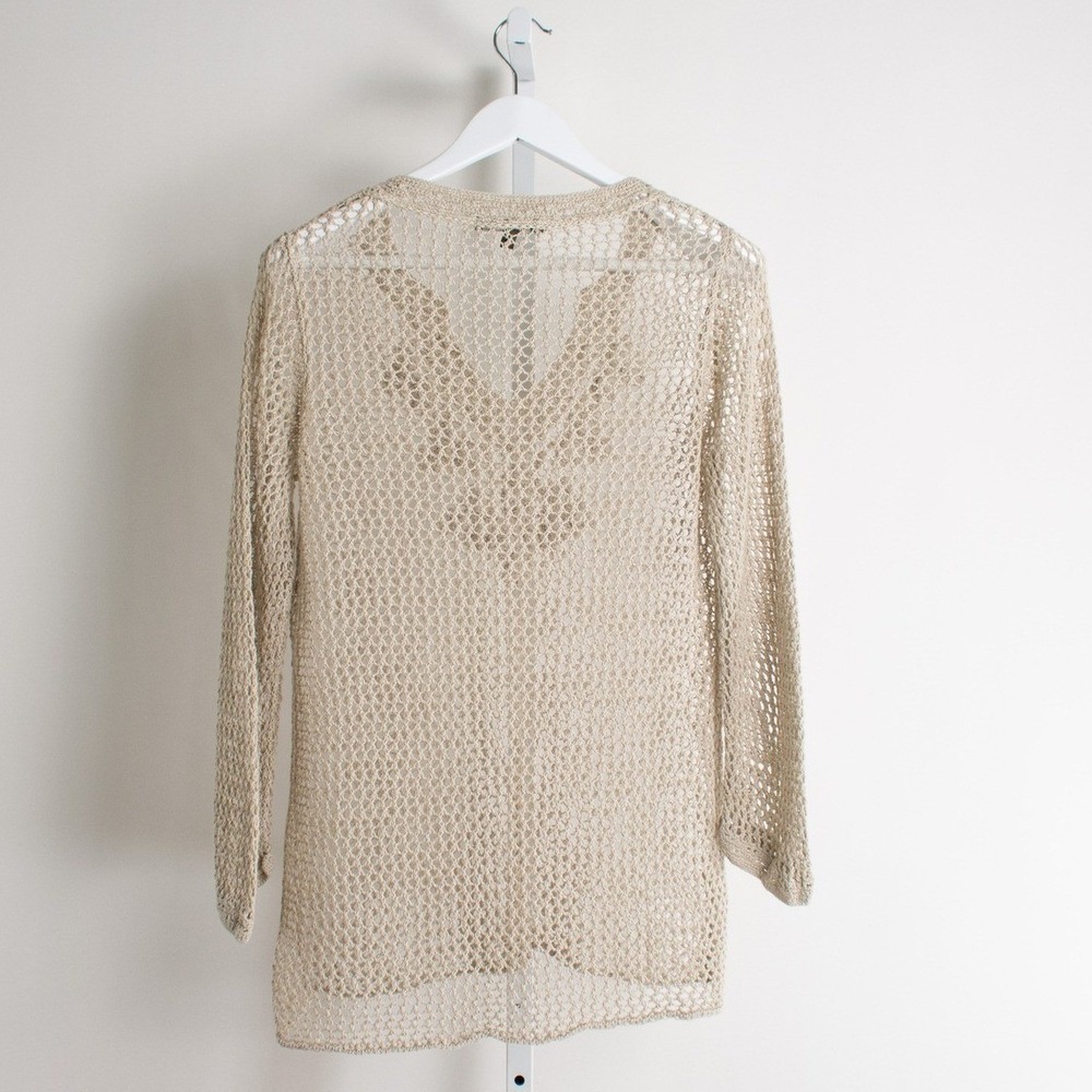 Tommy Bahama Crochet Knit Cover Up Tunic Top V‎ Neck Casual Beige Medium M - Picture 2 of 10